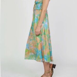 Current Air Multi-Color Floral Midi Dress (Green, Blue, Peach)